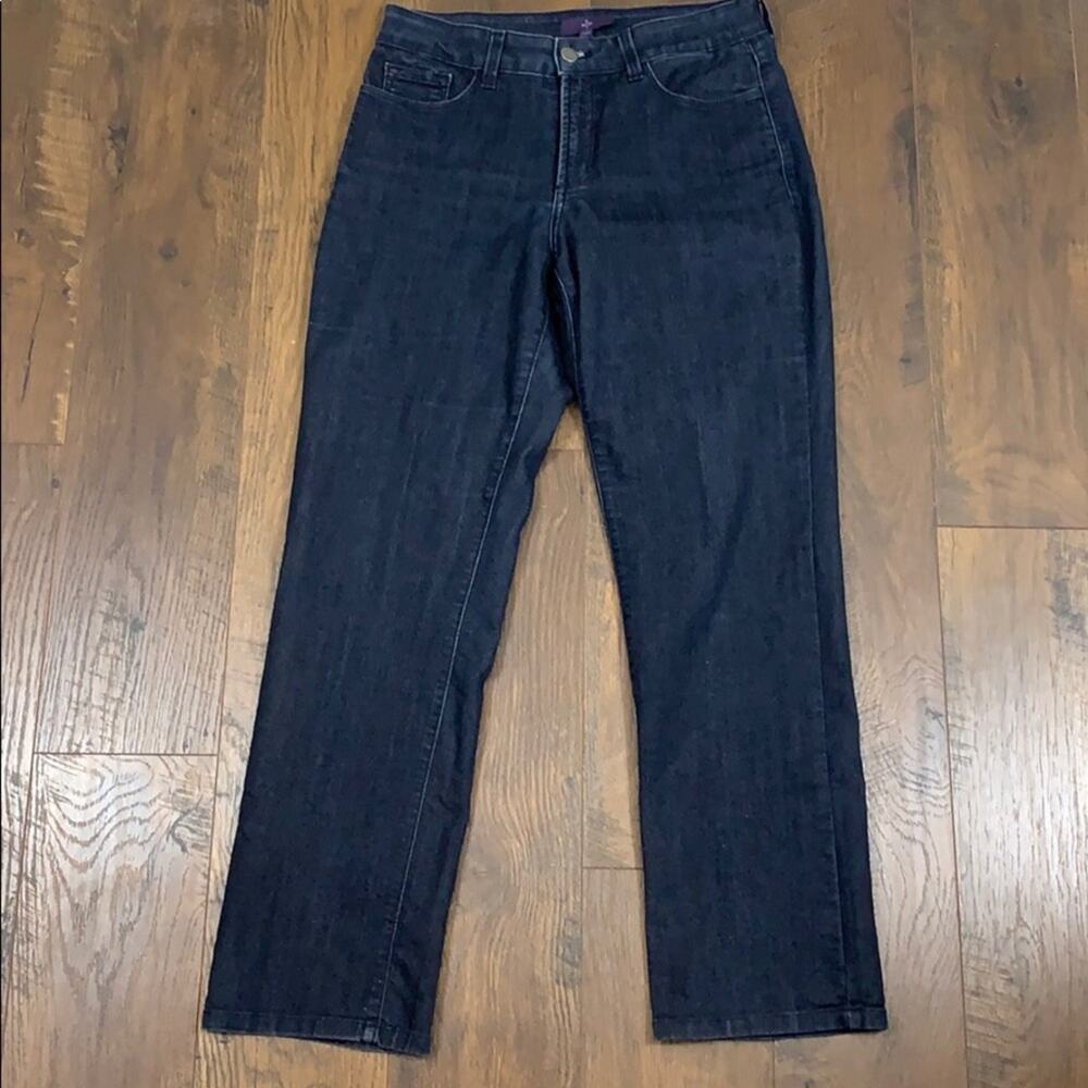 NYJD Dark Denim Crop Bedazzled Floral Pocket Jeans